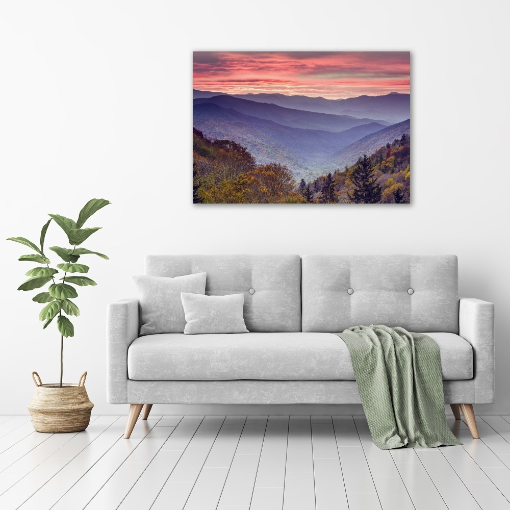 Acrylique tableau Coucher de soleil sur les montagnes