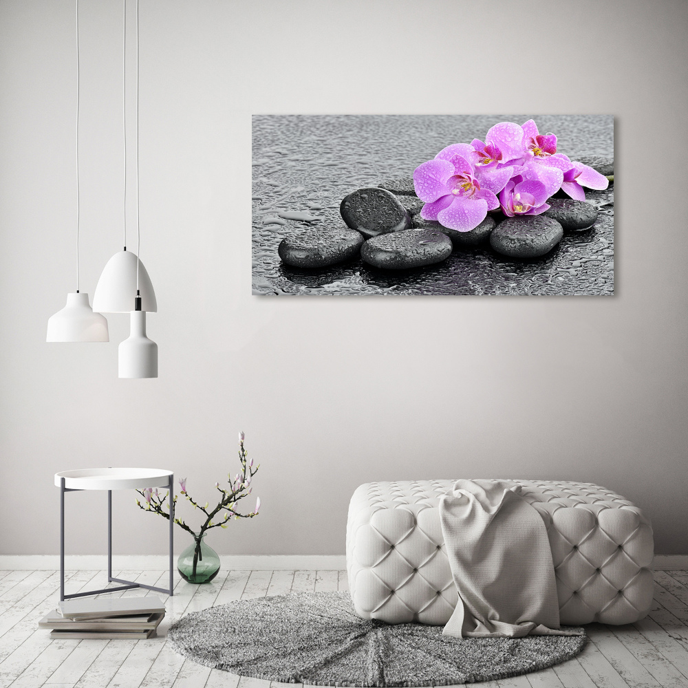 Tableau en acrylique Orchidées Pierres