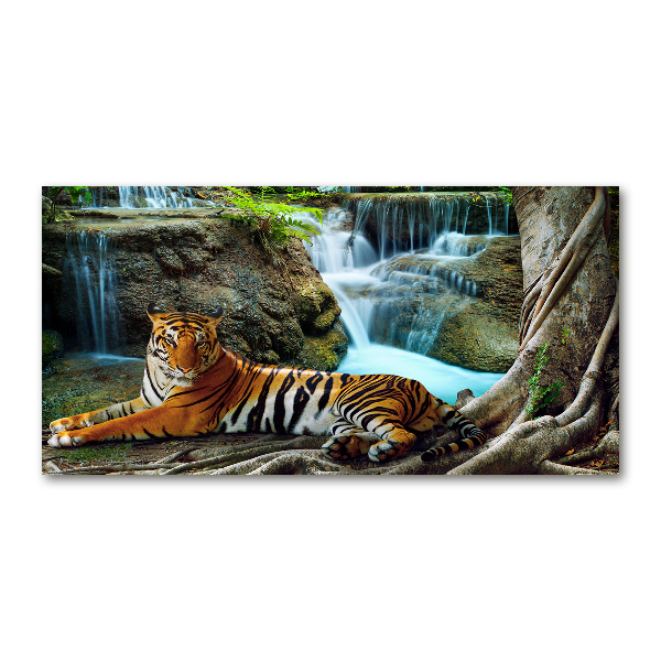 Tableau acrylique Tigre dans une cascade
