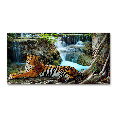 Tableau acrylique Tigre dans une cascade