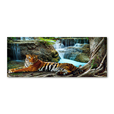 Tableau acrylique Tigre dans une cascade