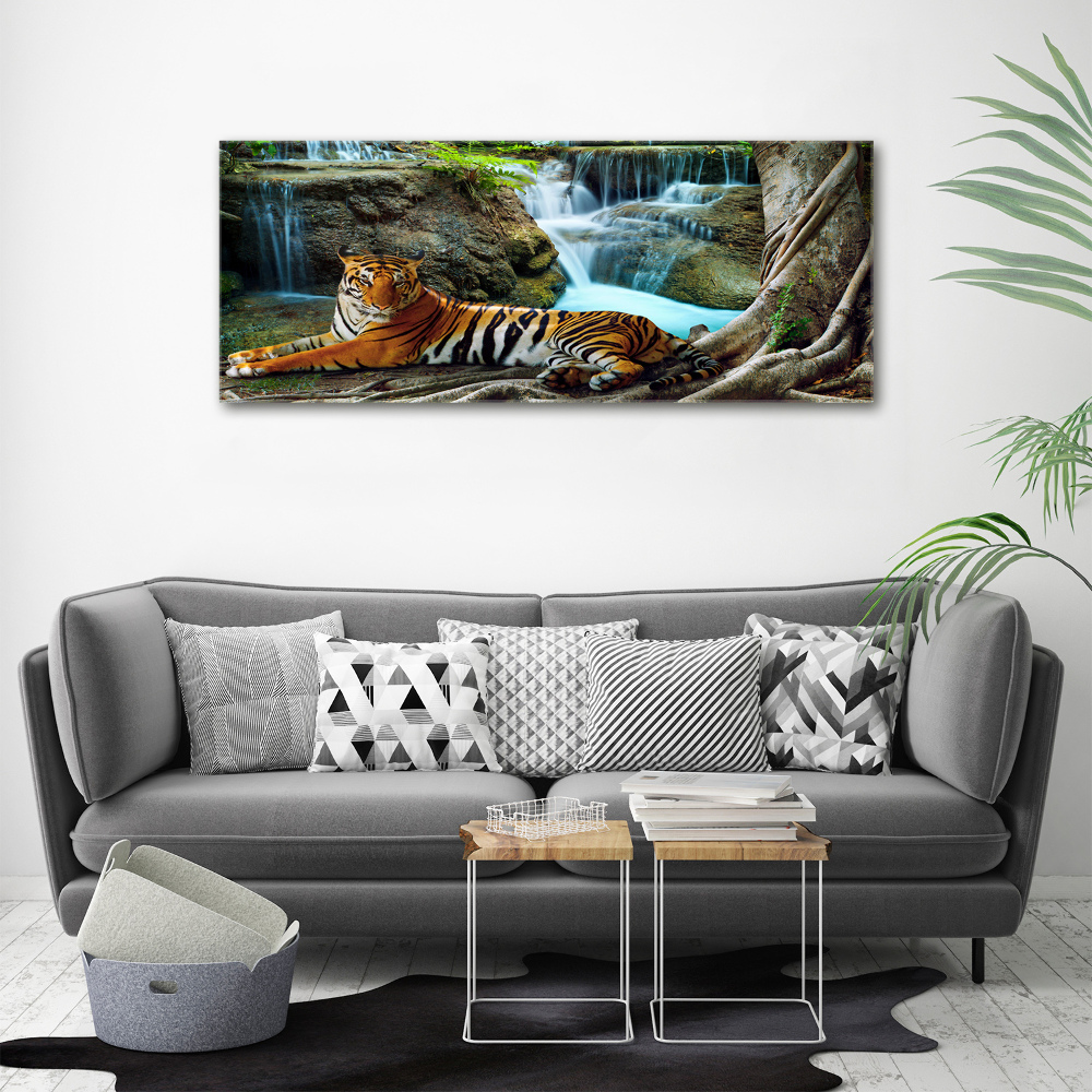 Tableau acrylique Tigre dans une cascade