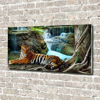 Tableau acrylique Tigre dans une cascade