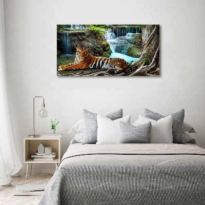 Tableau acrylique Tigre dans une cascade