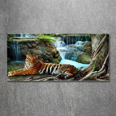 Tableau acrylique Tigre dans une cascade