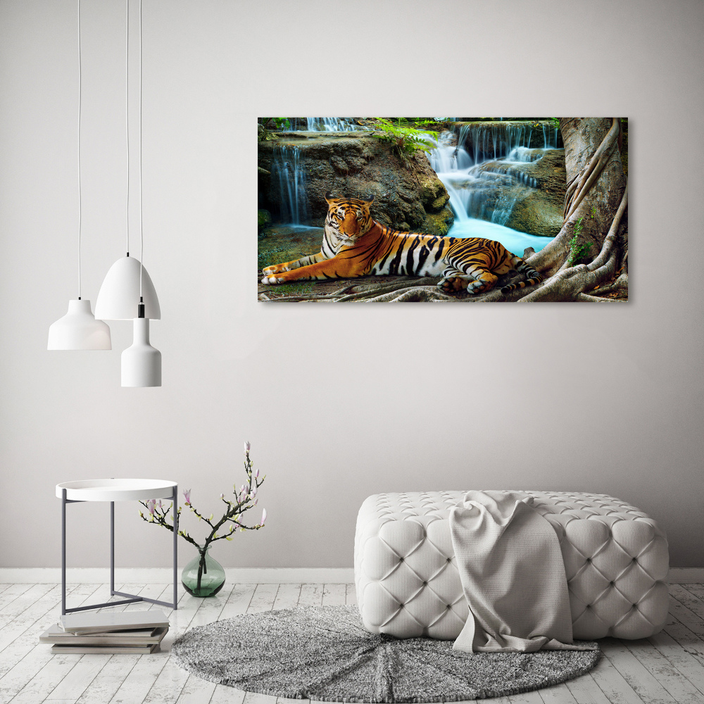 Tableau acrylique Tigre dans une cascade