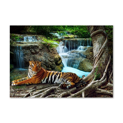 Tableau acrylique Tigre dans une cascade