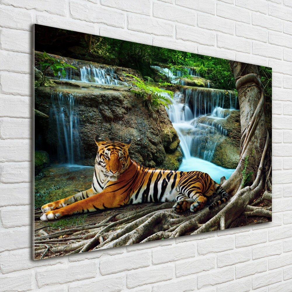 Tableau acrylique Tigre dans une cascade