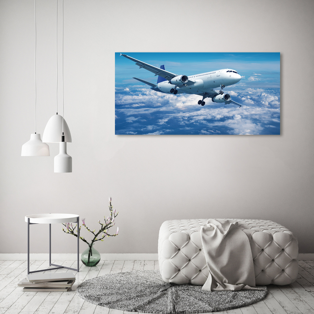 Tableau sur verre acrylique Avion dans les nuages