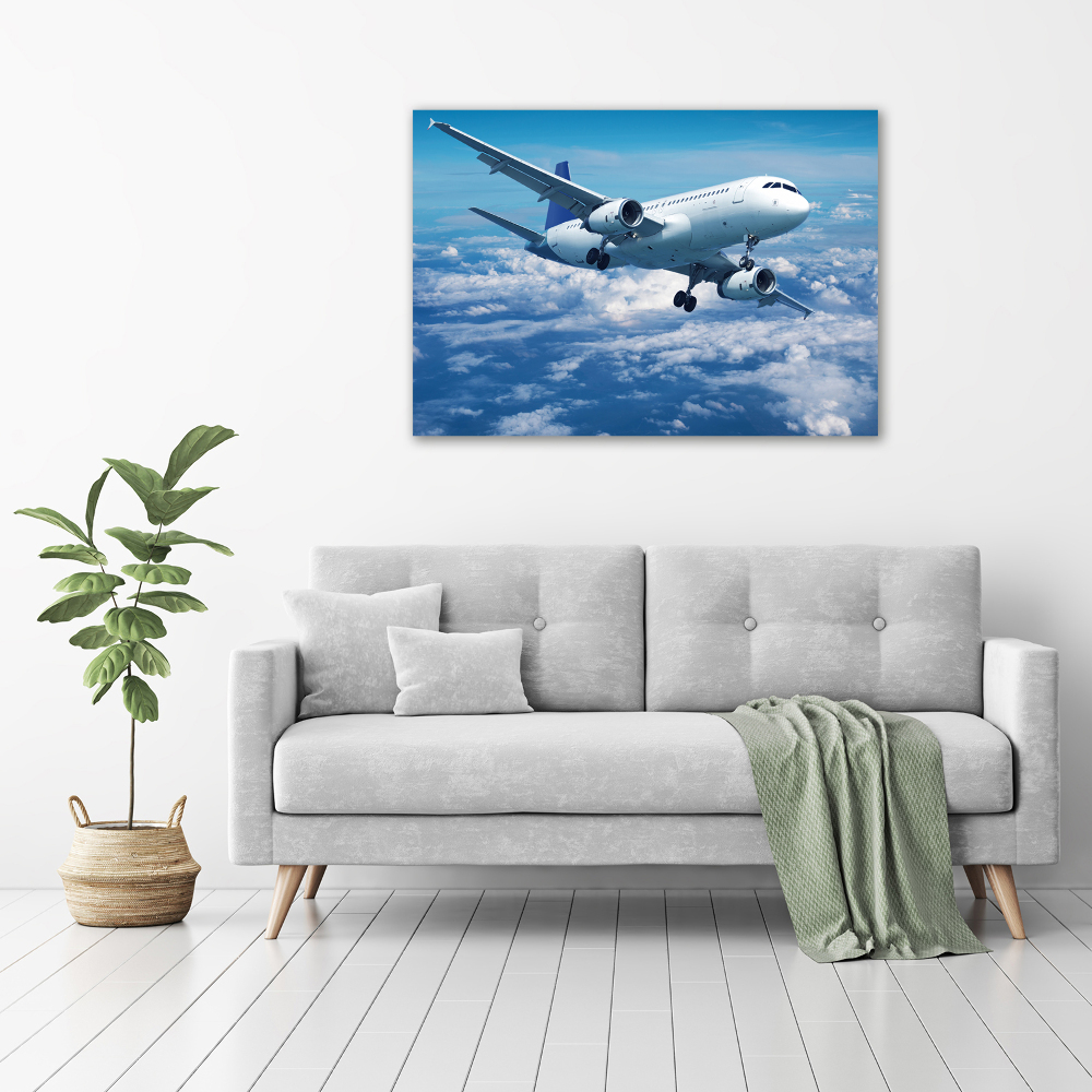 Tableau sur verre acrylique Avion dans les nuages