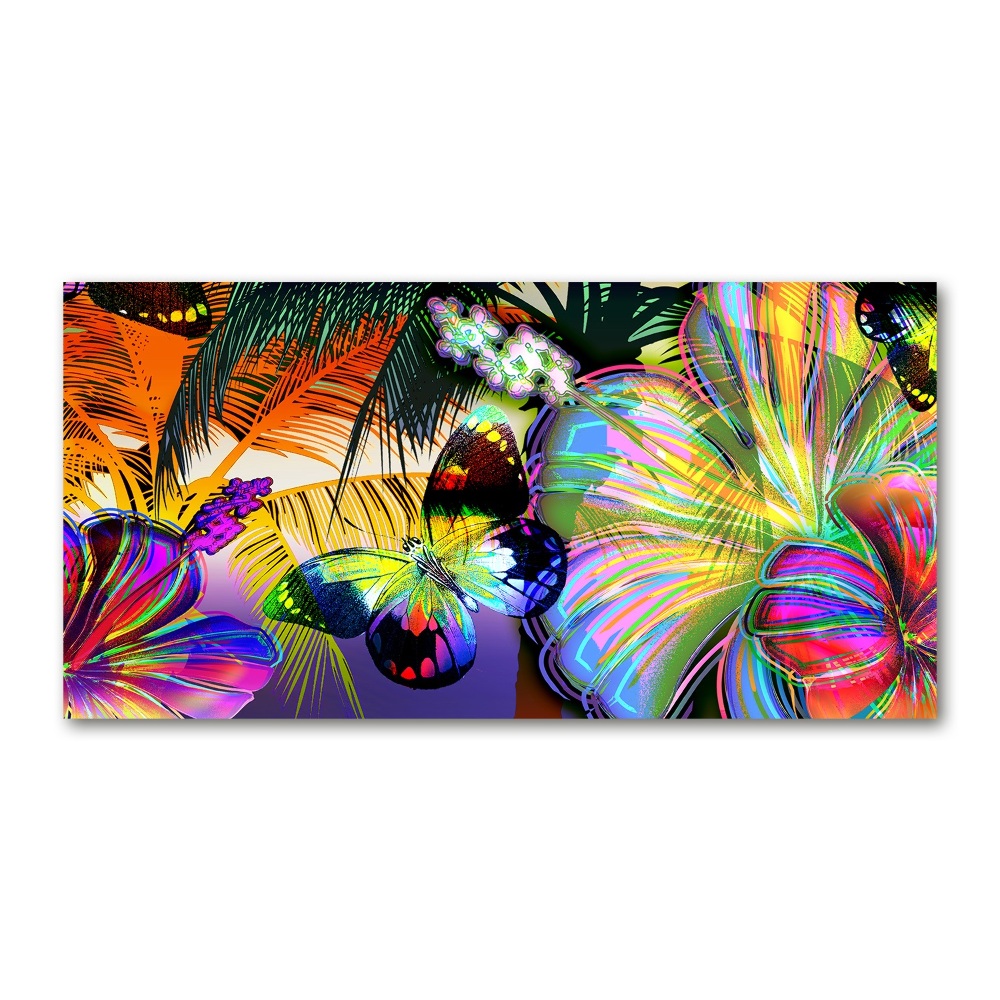 Tableau verre acrylique Fleurs et papillons