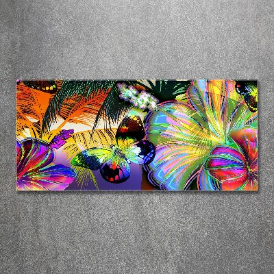 Tableau verre acrylique Fleurs et papillons