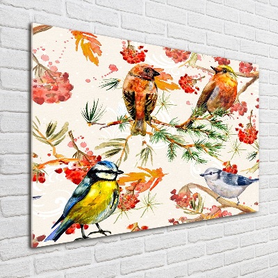 Tableau acrylique Conifères et oiseaux