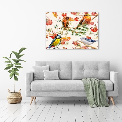 Tableau acrylique Conifères et oiseaux