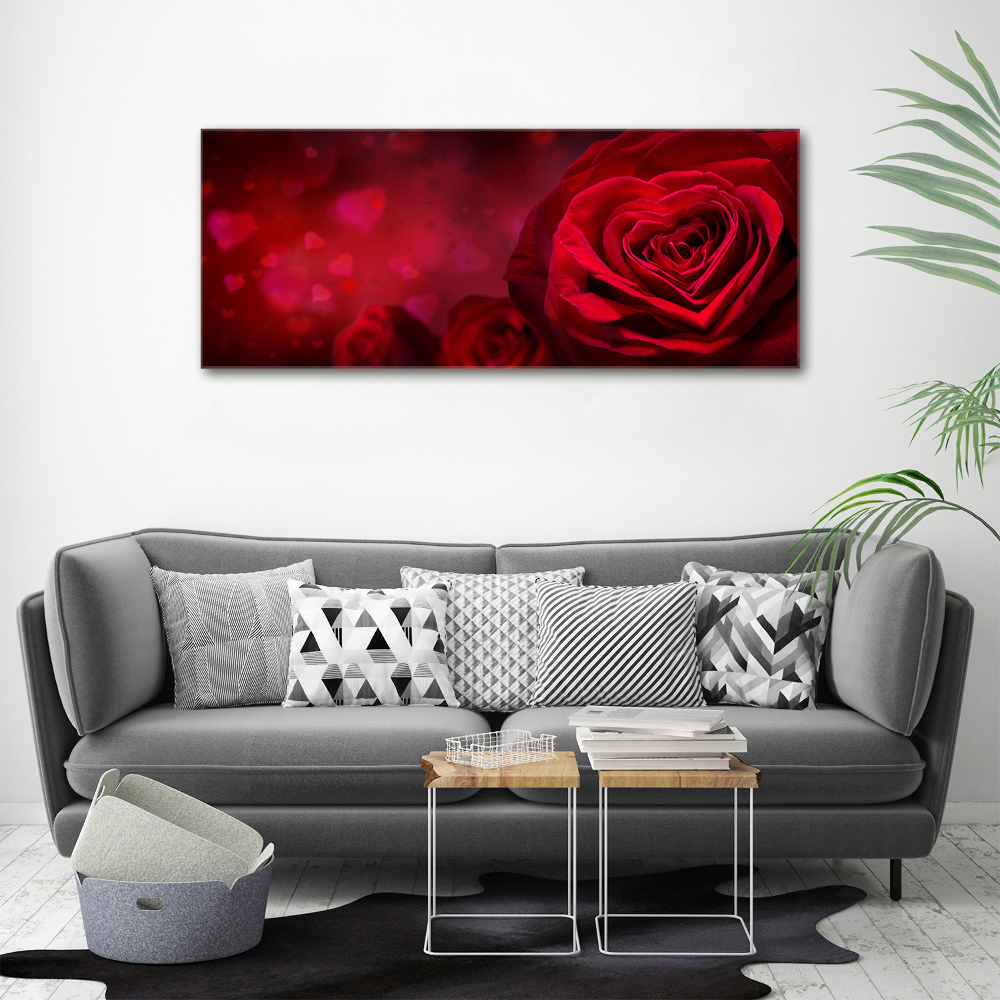 Tableau sur verre acrylique Rose rouge de cœur