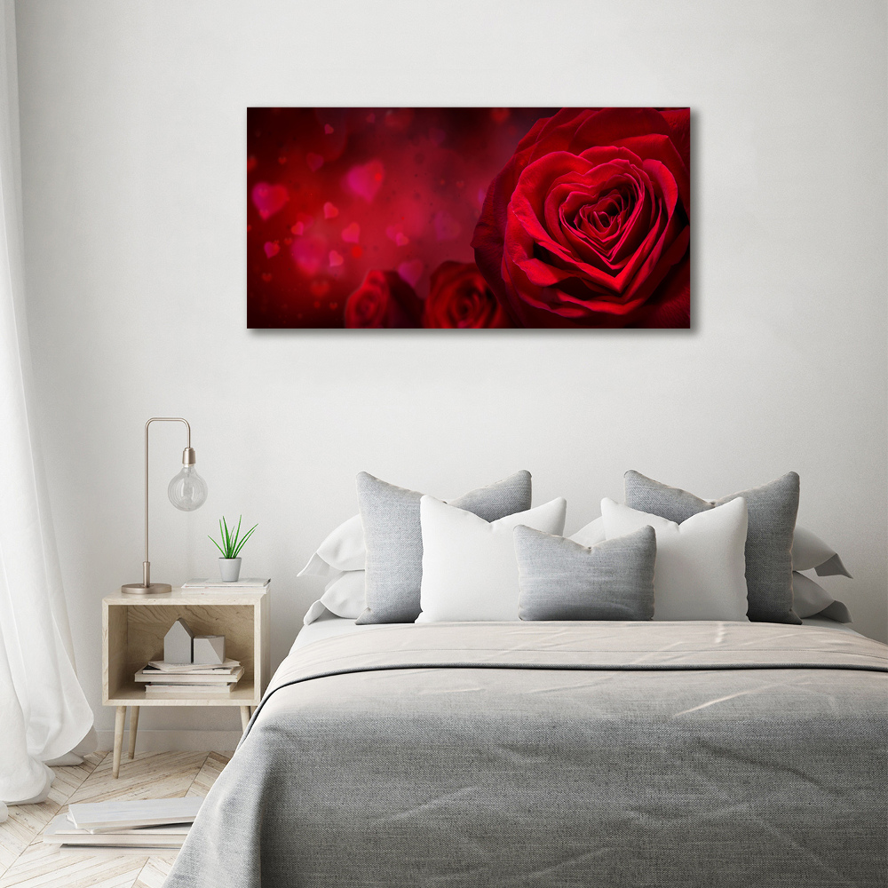 Tableau sur verre acrylique Rose rouge de cœur