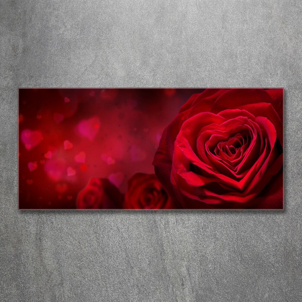 Tableau sur verre acrylique Rose rouge de cœur