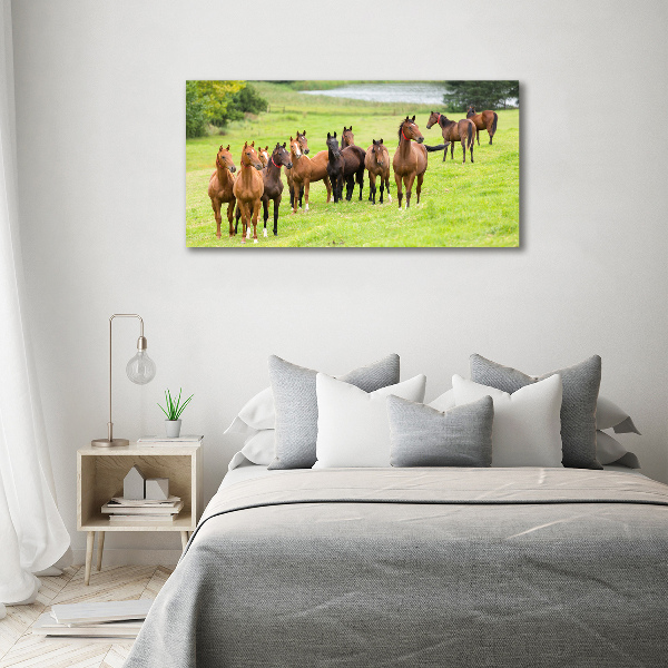 Acrylique tableau Troupeau de chevaux dans un pré