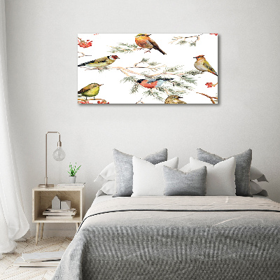 Tableau sur verre acrylique Plante forestière oiseaux