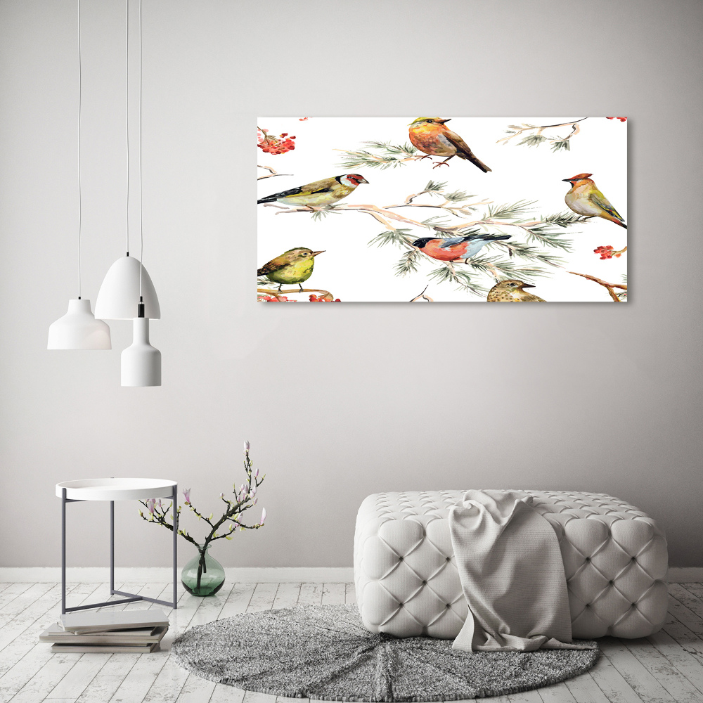 Tableau sur verre acrylique Plante forestière oiseaux