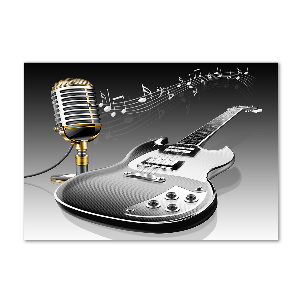 Tableau verre acrylique Guitare et microphone