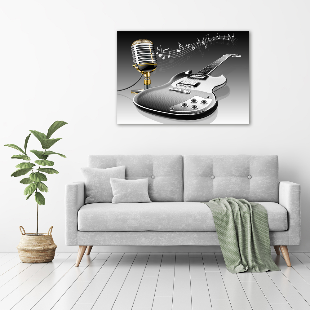 Tableau verre acrylique Guitare et microphone