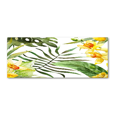 Tableau verre acrylique Fleurs et feuilles exotiques