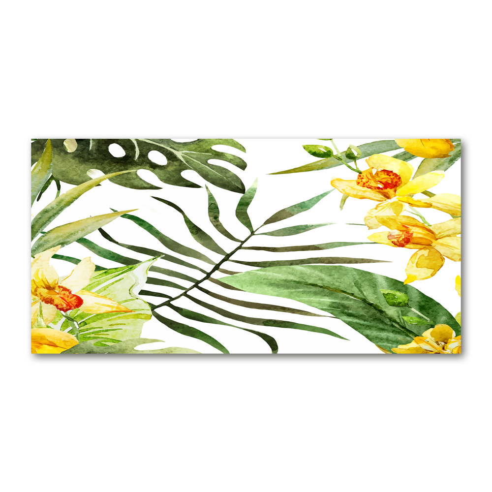 Tableau verre acrylique Fleurs et feuilles exotiques