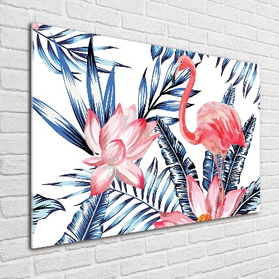 Tableau acrylique Flamants et plantes