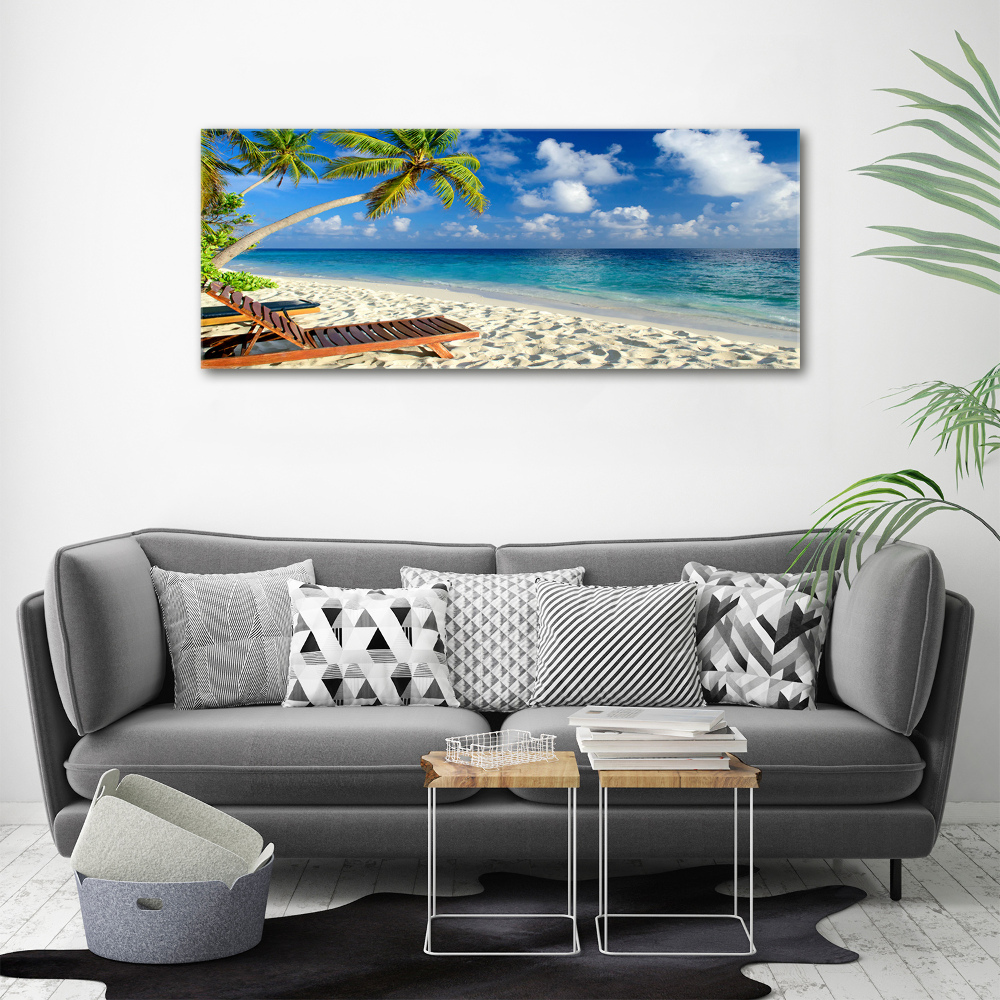 Tableau sur verre acrylique Plage tropicale palmiers