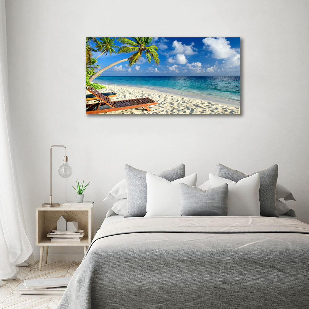 Tableau sur verre acrylique Plage tropicale palmiers