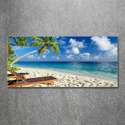 Tableau sur verre acrylique Plage tropicale palmiers