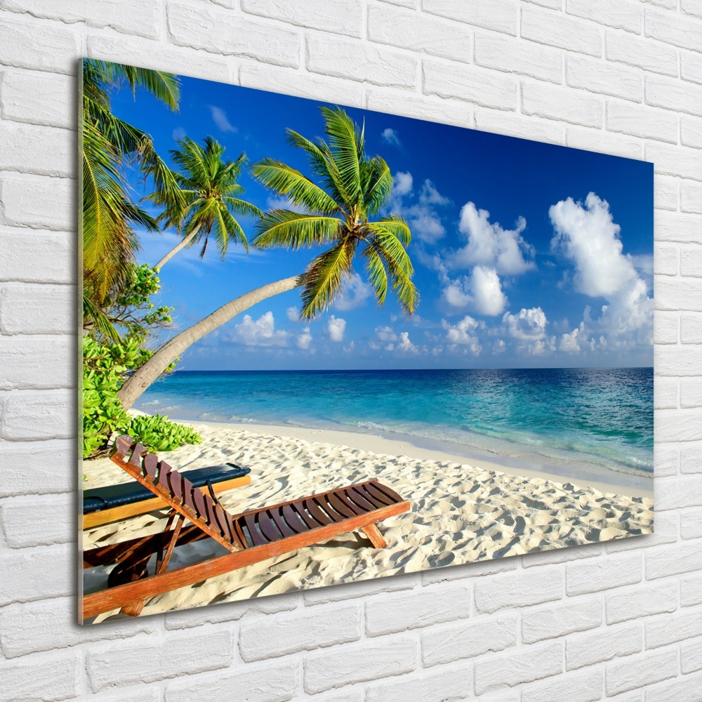 Tableau sur verre acrylique Plage tropicale palmiers