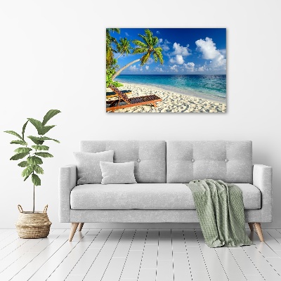 Tableau sur verre acrylique Plage tropicale palmiers