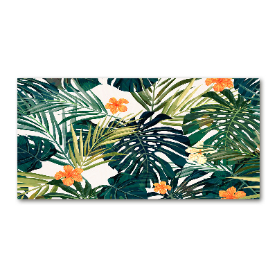 Tableau acrylique Feuilles tropicales petites fleurs