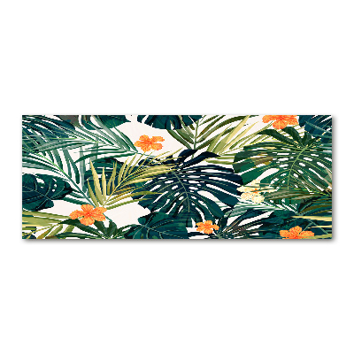 Tableau acrylique Feuilles tropicales petites fleurs