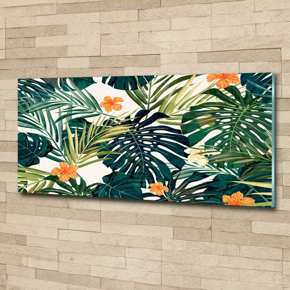 Tableau acrylique Feuilles tropicales petites fleurs