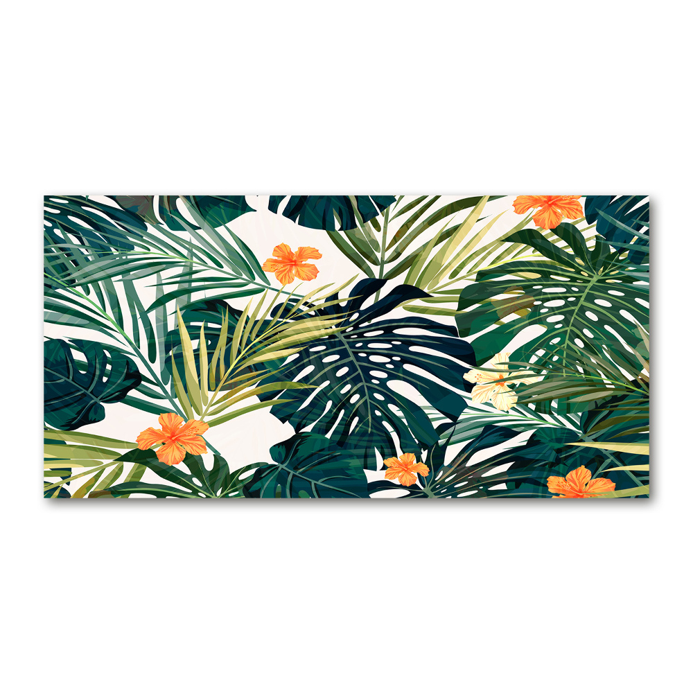 Tableau acrylique Feuilles tropicales petites fleurs