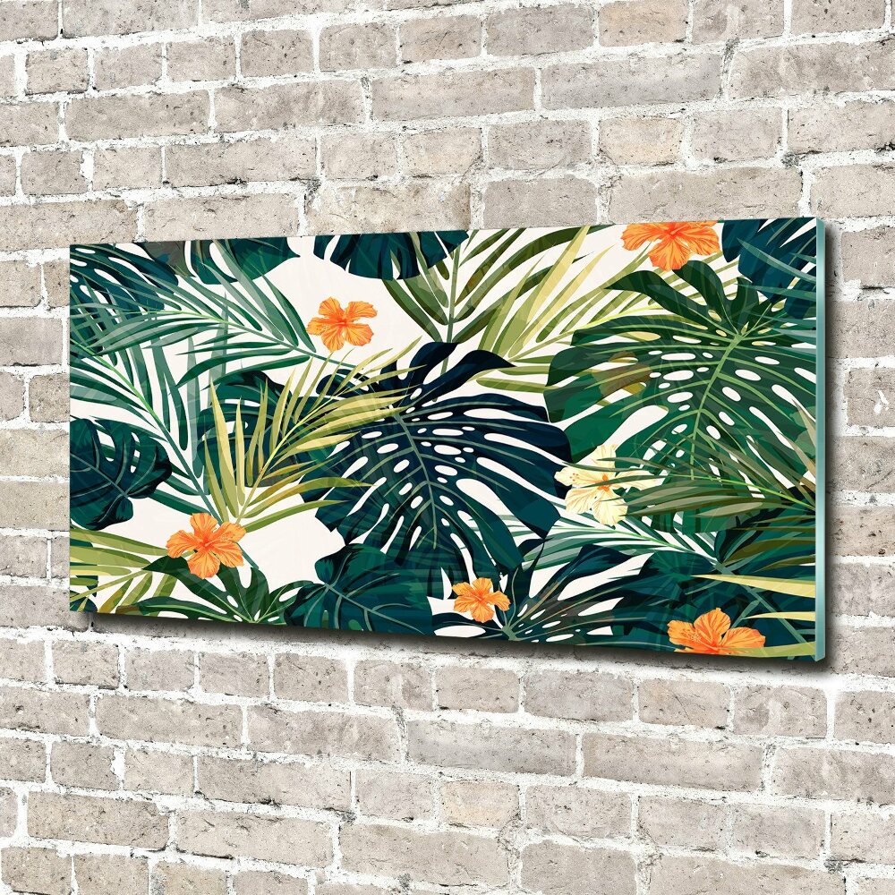 Tableau acrylique Feuilles tropicales petites fleurs