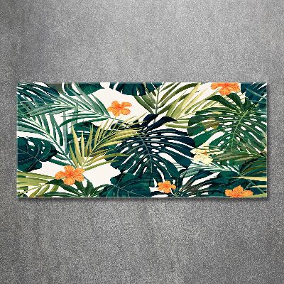 Tableau acrylique Feuilles tropicales petites fleurs