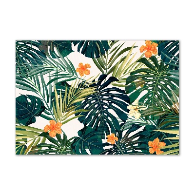 Tableau acrylique Feuilles tropicales petites fleurs