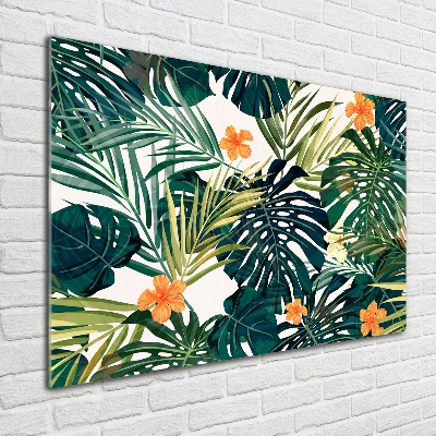 Tableau acrylique Feuilles tropicales petites fleurs