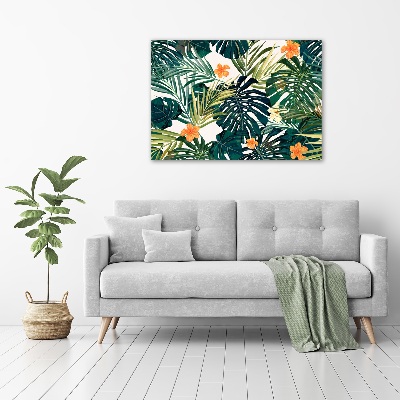 Tableau acrylique Feuilles tropicales petites fleurs