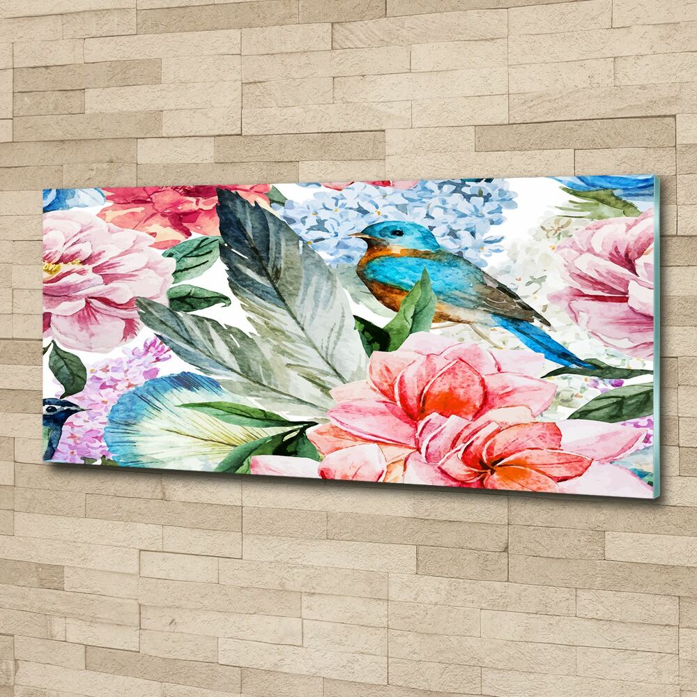 Acrylique tableau Fleurs et oiseaux