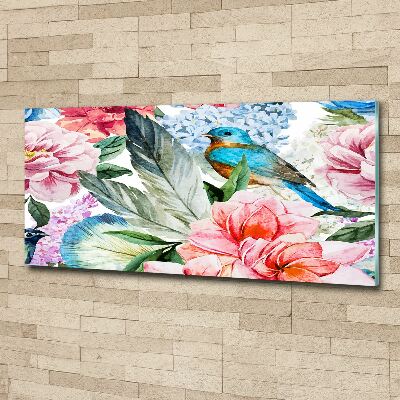 Acrylique tableau Fleurs et oiseaux