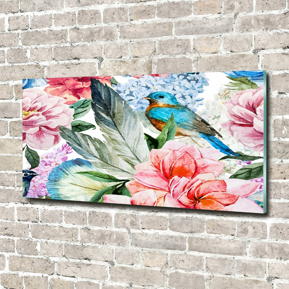 Acrylique tableau Fleurs et oiseaux