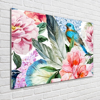 Acrylique tableau Fleurs et oiseaux