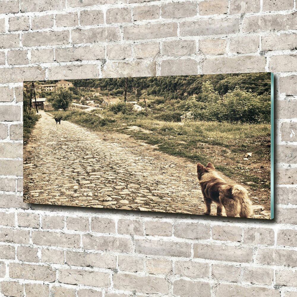 Acrylique tableau Deux chiens sur une colline