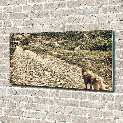 Acrylique tableau Deux chiens sur une colline