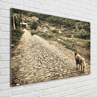 Acrylique tableau Deux chiens sur une colline